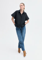 Boxy Short Sleeve Shirt in Cotton Poplin - Black - CO Collections